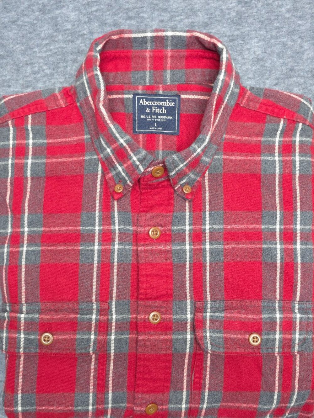Abercrombie & Fitch Red Plaid Flannel Button Down Shirt Men's Large